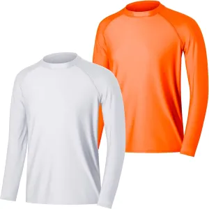ESTAMICO 2 Pack Men Rash Guard Quick Dry Long Sleeve Swim Shirts UPF 50  UV Sun Protection Swim Tee