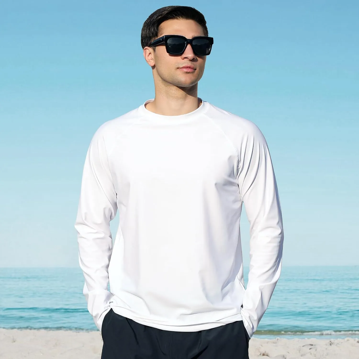 ESTAMICO 2 Pack Men Rash Guard Quick Dry Long Sleeve Swim Shirts UPF 50  UV Sun Protection Swim Tee