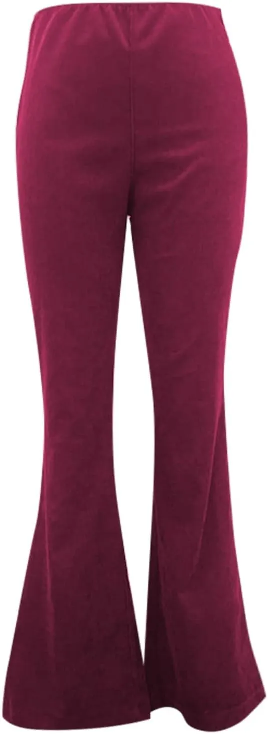 Febecool Cargo Pants Women Solid Color Slim Fit Micro Flared Pants Elastic Waist Casual Pants Corduroy