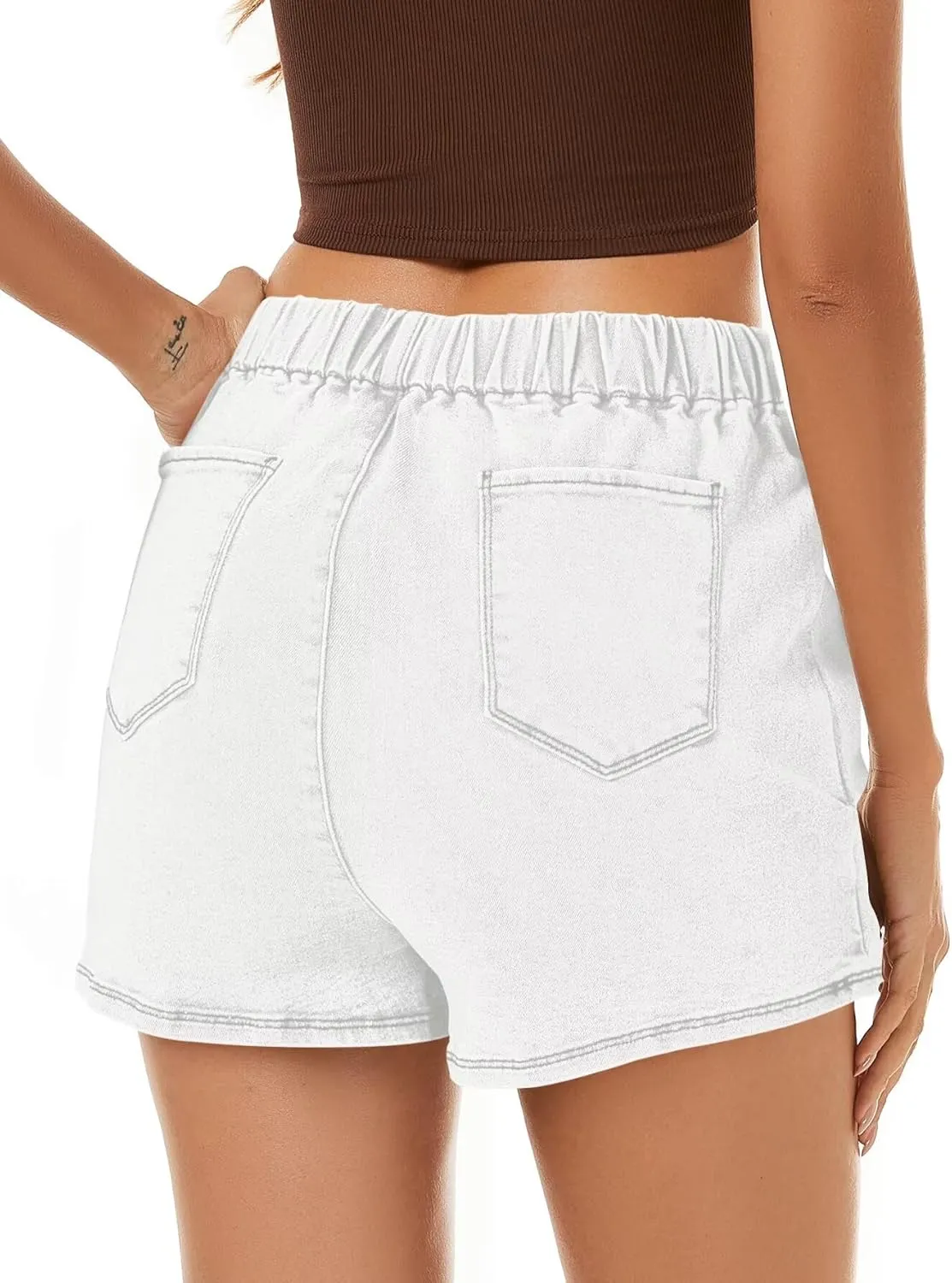 FEKOAFE Denim Skorts for Woman 2025 High Waist Trendy Slit Stretchy Y2K Denim Wrap Skirt with Shorts