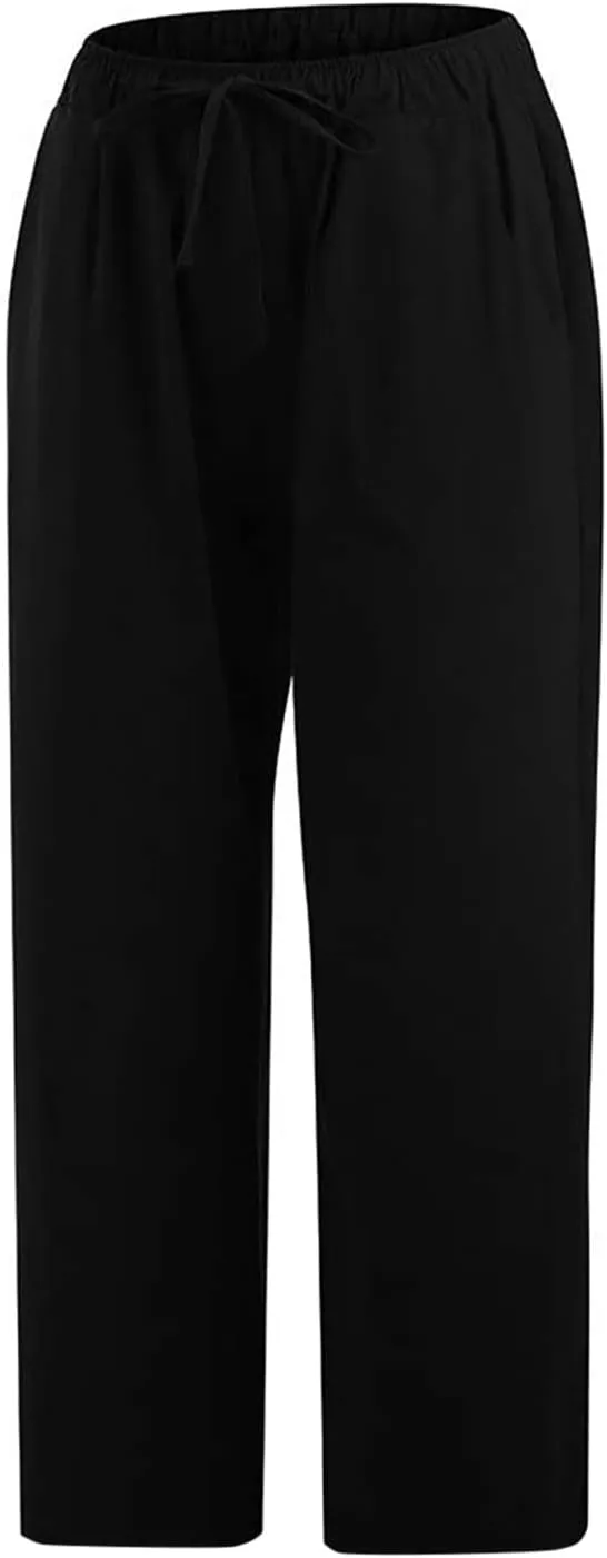 Flowy Women's Linen Pants Summer Palazzo Wide Leg Slacks Comfy High Waisted Pant 2025 Vacation Trousers with Pocket