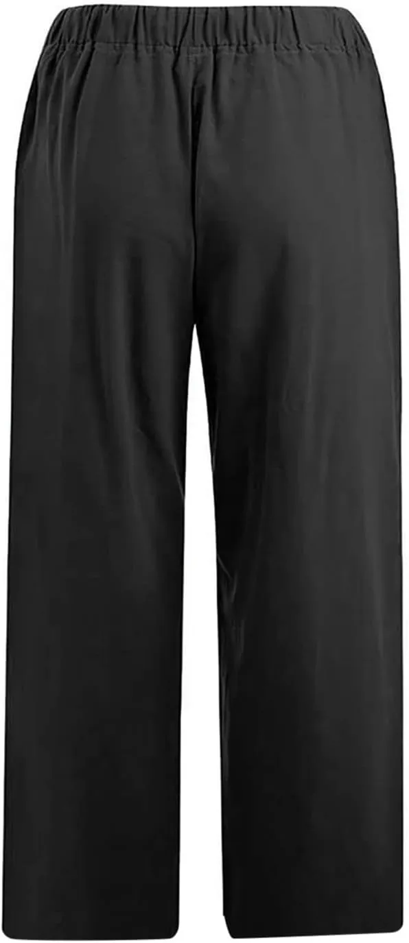 Flowy Women's Linen Pants Summer Palazzo Wide Leg Slacks Comfy High Waisted Pant 2025 Vacation Trousers with Pocket