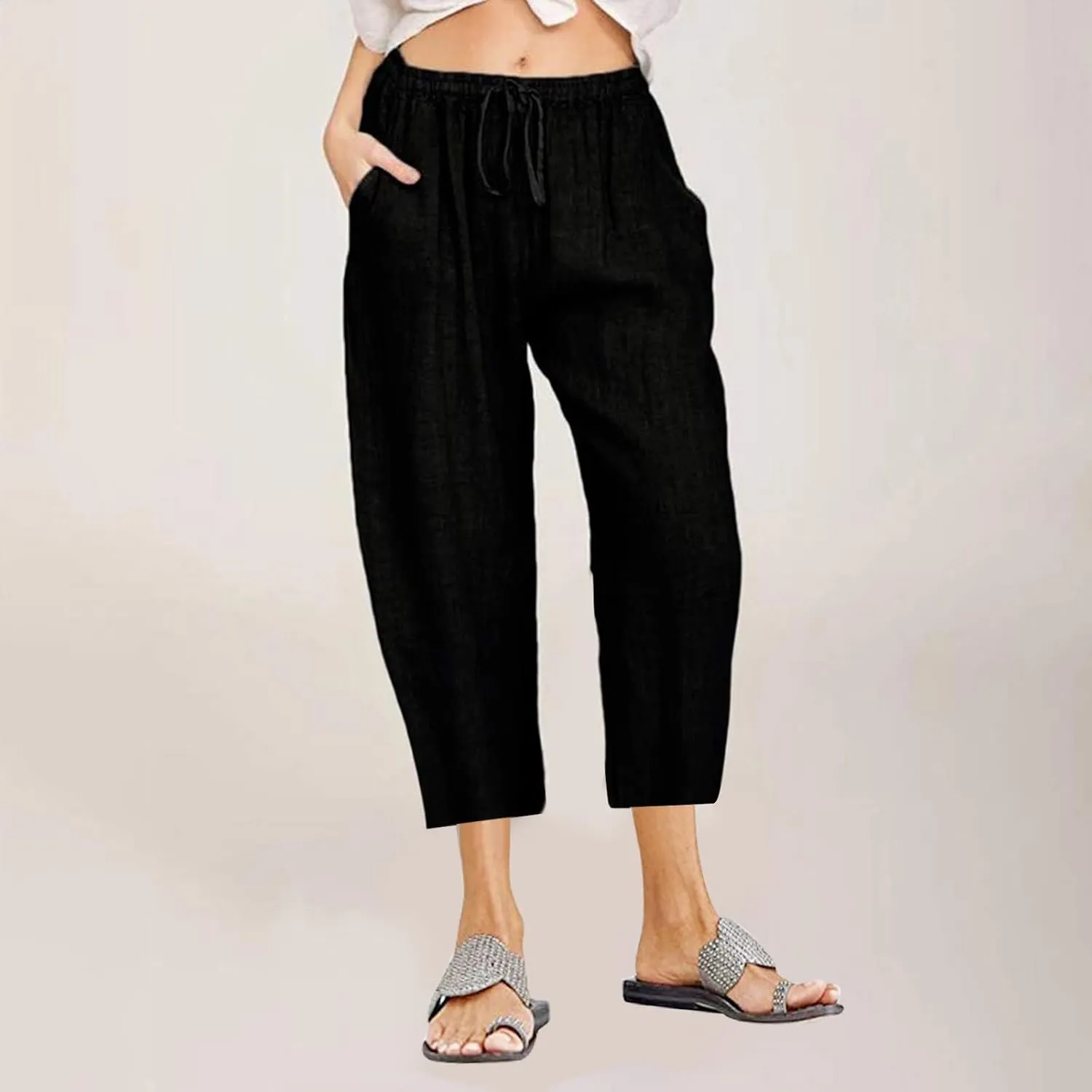 Flowy Women's Linen Pants Summer Palazzo Wide Leg Slacks Comfy High Waisted Pant 2025 Vacation Trousers with Pocket