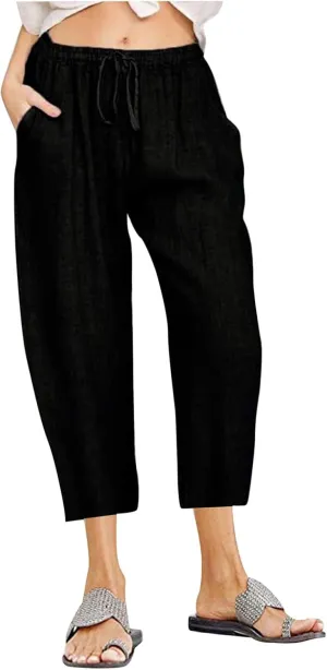 Flowy Women's Linen Pants Summer Palazzo Wide Leg Slacks Comfy High Waisted Pant 2025 Vacation Trousers with Pocket