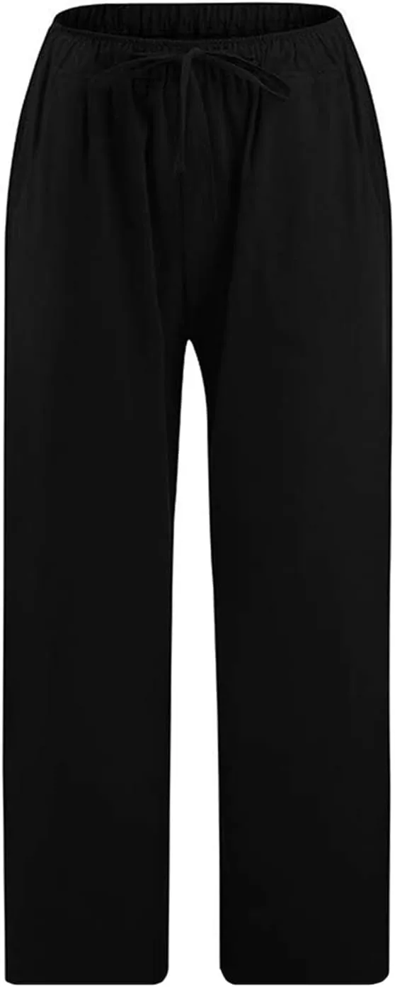 Flowy Women's Linen Pants Summer Palazzo Wide Leg Slacks Comfy High Waisted Pant 2025 Vacation Trousers with Pocket