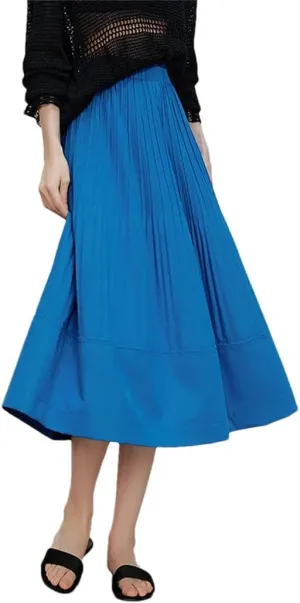 Fnfmrfmr Women High Waist Casual Midi Skirt Solid Pleated Loose Office Lady A-Line Skirts