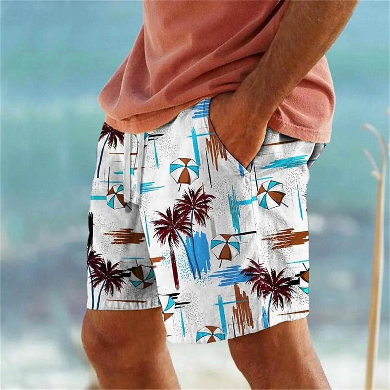 Funny Beach Shorts for Men Hawaiian Drawstring Elastic Waisted Casual Pants 3D Digital Print Plus Size Summer Vacation Capris