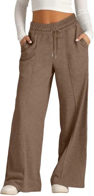 Girls' Wide Leg Sweatpants High Elastic Waist Pants rawstring Casual Straight Leg Jogger Swearpants with Pocket