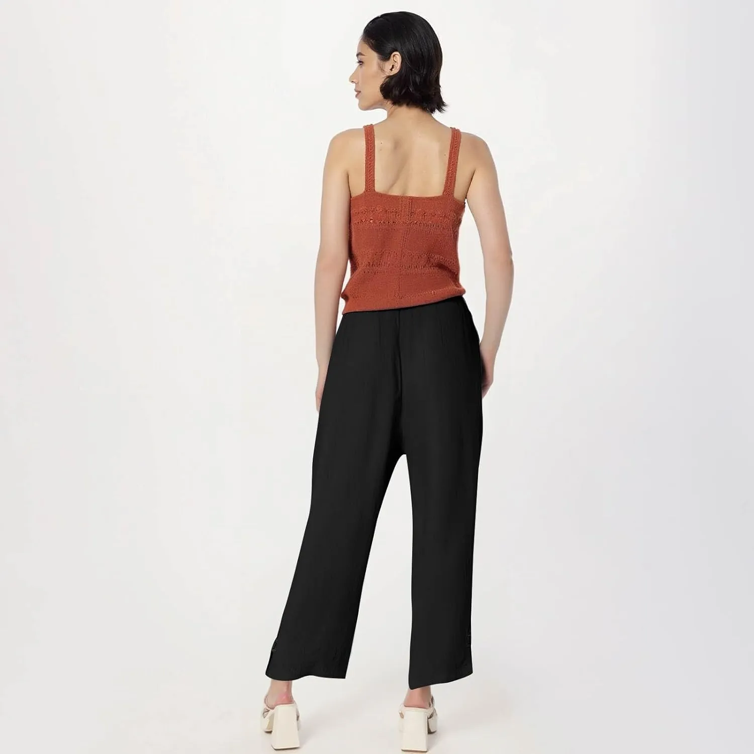 GOFULY Linen Pants for Women Summer 2025 Beach Elastic Waist Pants Wide Leg High Waisted with Pockets Loose Fit Solid Outfits