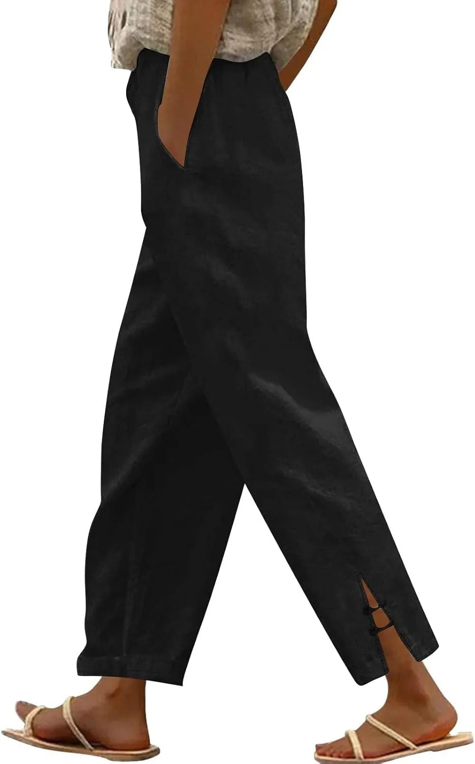 GOFULY Linen Pants for Women Summer 2025 Beach Elastic Waist Pants Wide Leg High Waisted with Pockets Loose Fit Solid Outfits