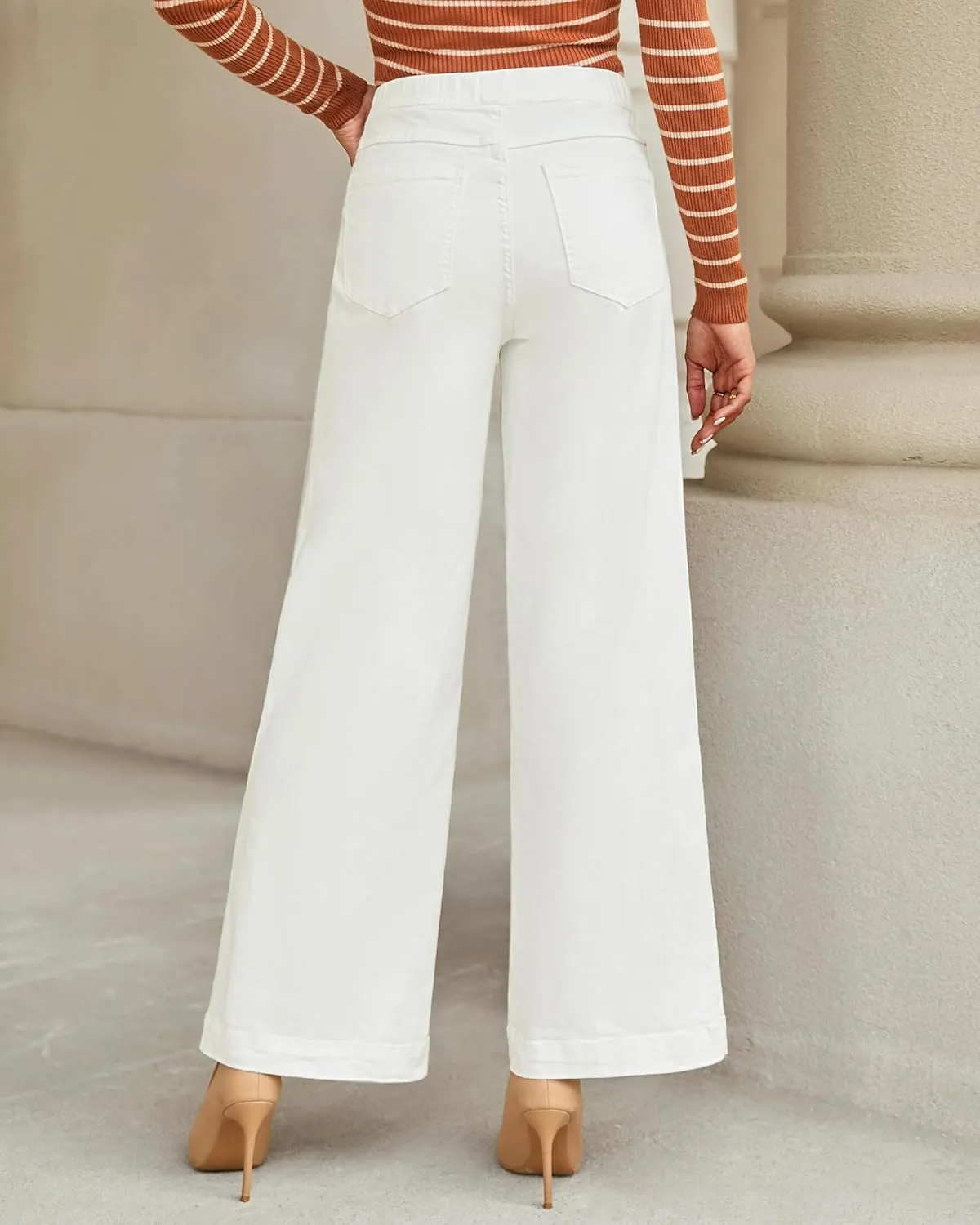 GRAPENT Pull On Womens Jeans Baggy Stretchy High Waisted Denim Wide Leg Trouser Pants Trendy Front Seam 90s Loose Jean