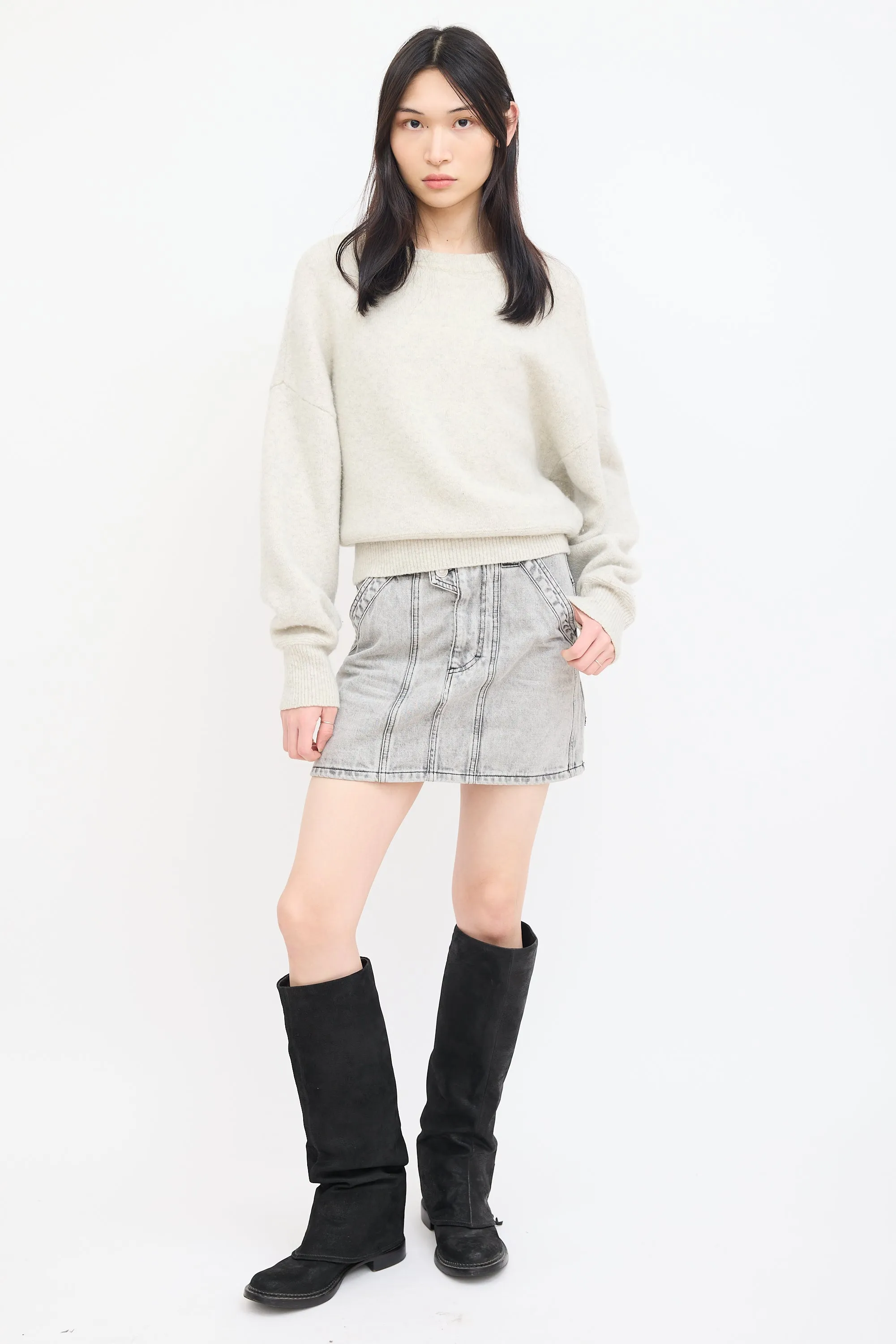 Grey Wool Knit Duffy  Sweater