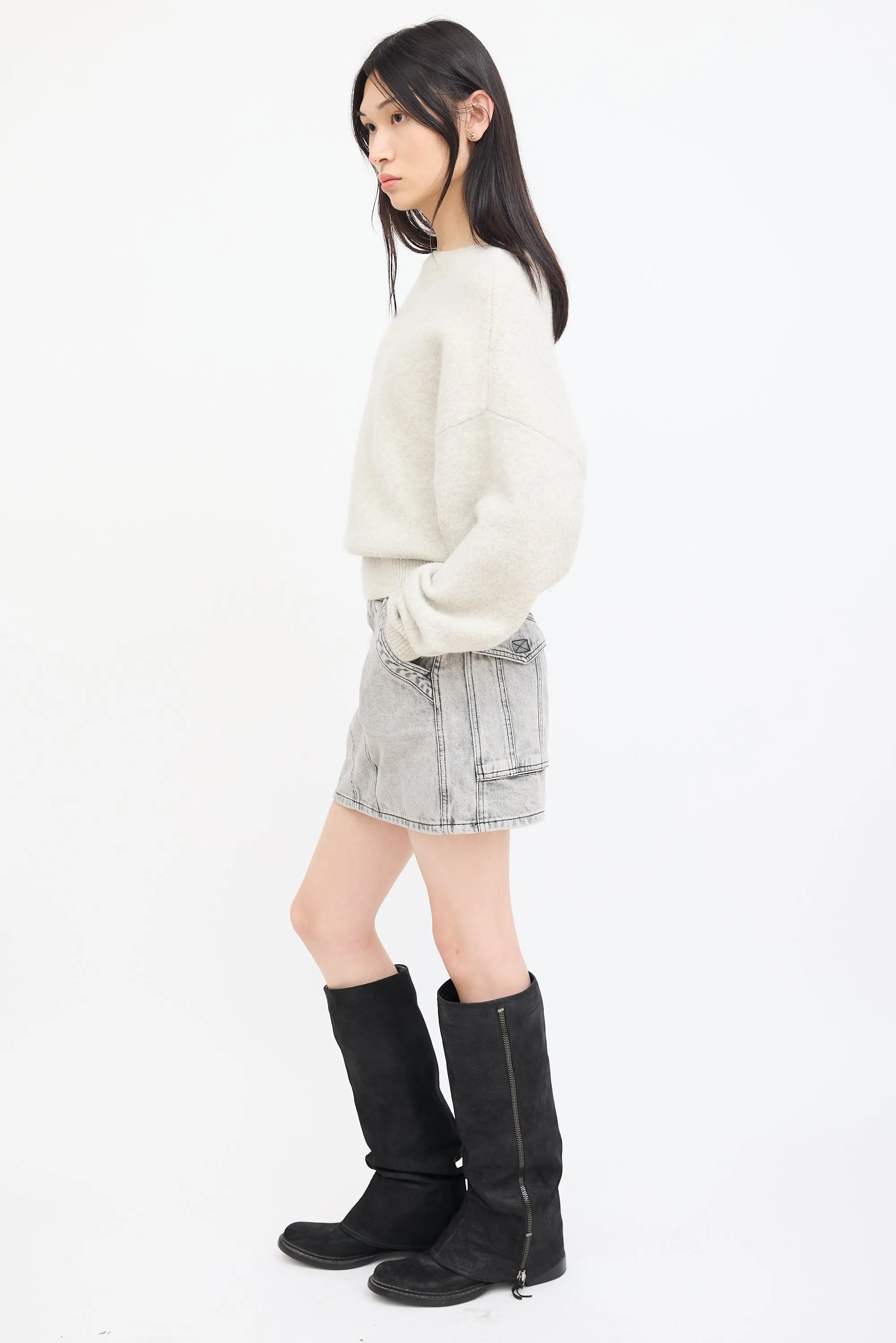 Grey Wool Knit Duffy  Sweater