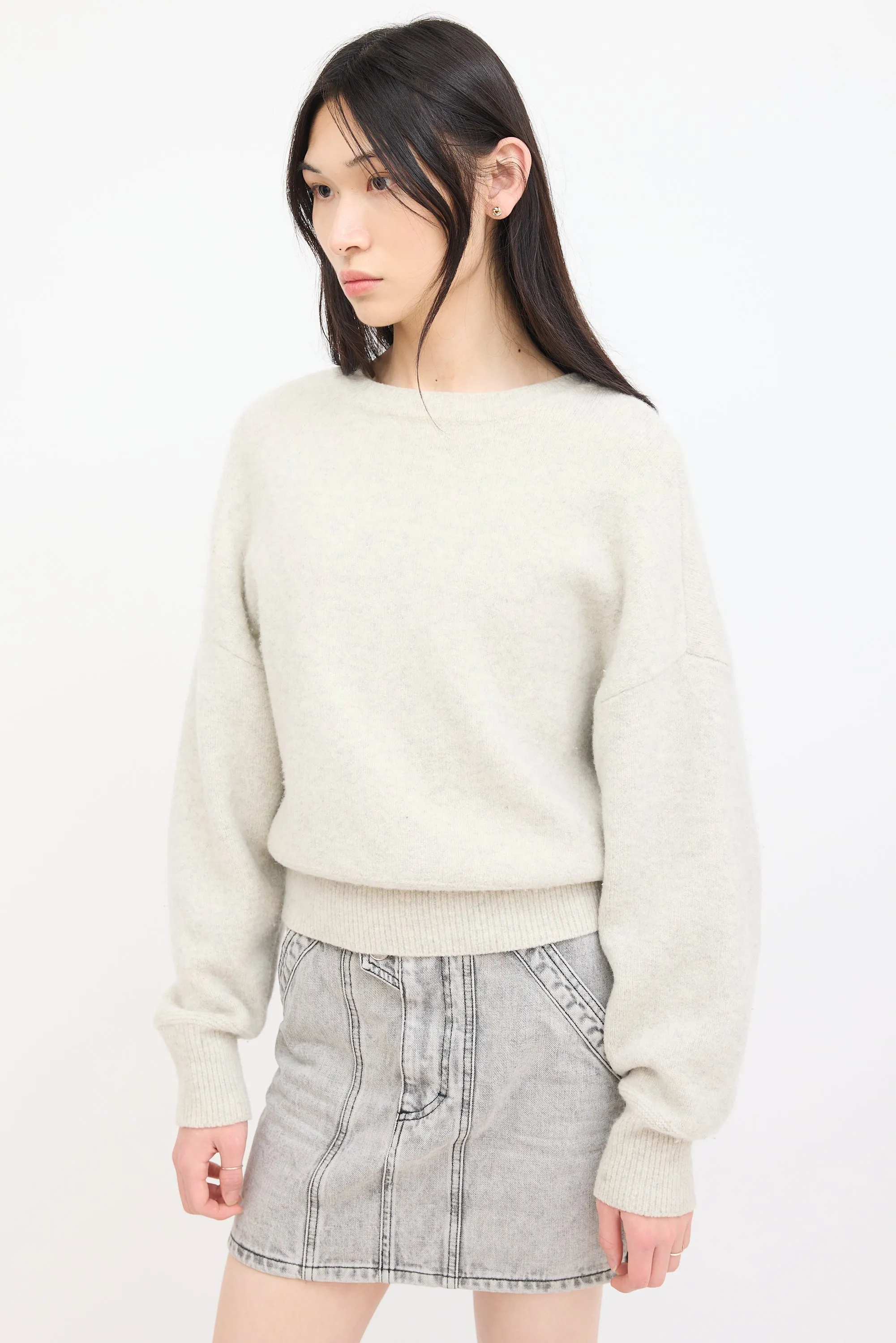 Grey Wool Knit Duffy  Sweater