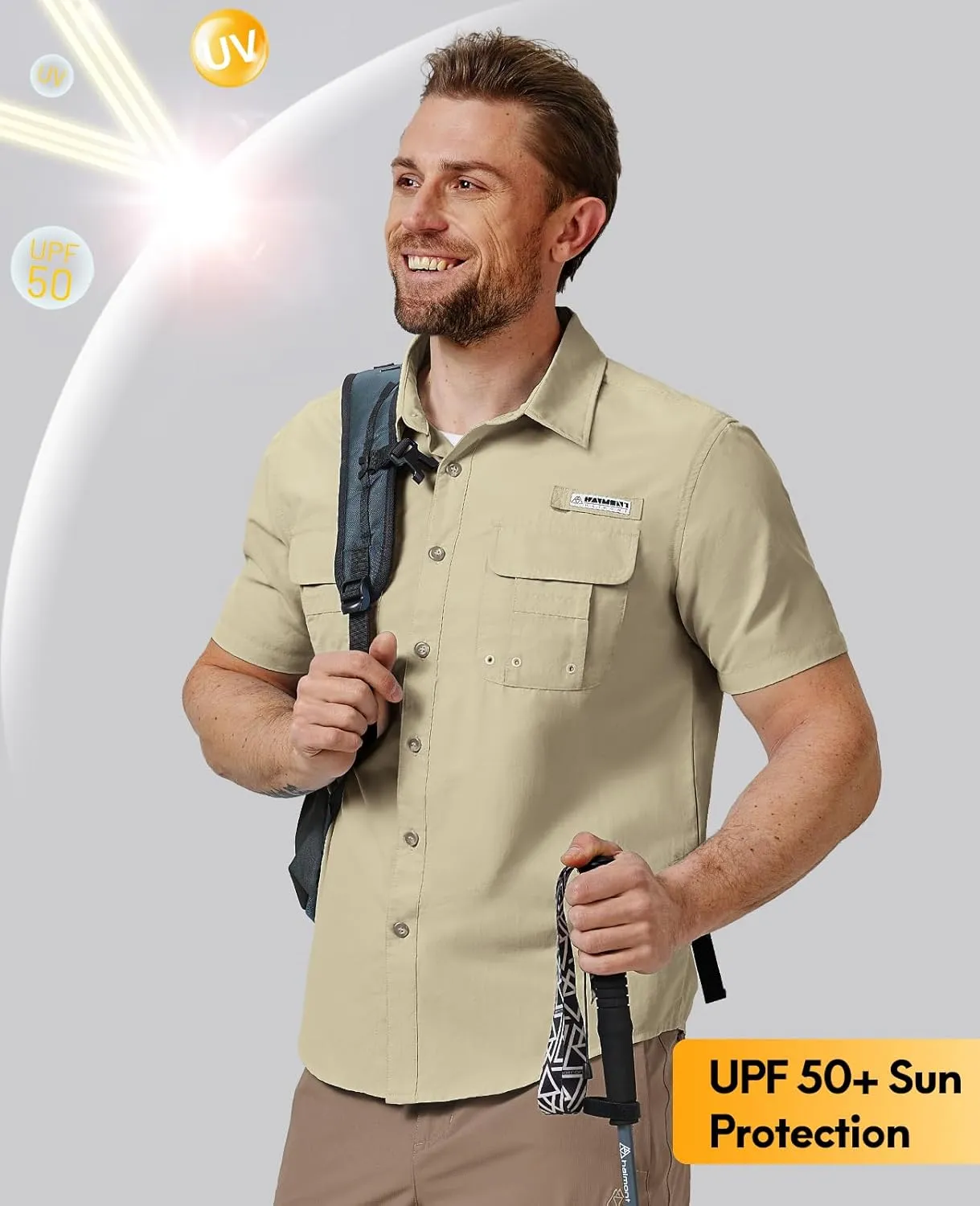 Haimont Men's Fishing Shirts Sun Protection Button Down Hiking Travel Camping Shirt Short Sleeve UV UPF50  Top