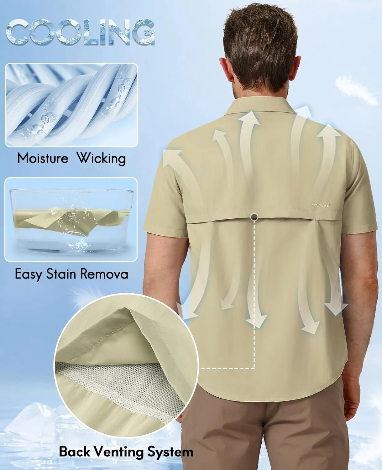 Haimont Men's Fishing Shirts Sun Protection Button Down Hiking Travel Camping Shirt Short Sleeve UV UPF50  Top
