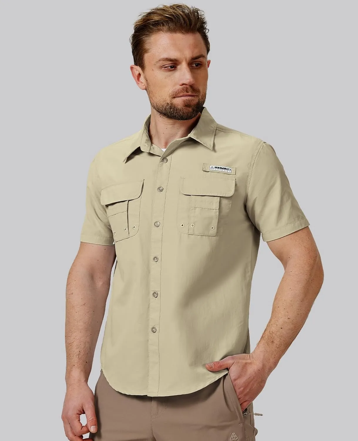 Haimont Men's Fishing Shirts Sun Protection Button Down Hiking Travel Camping Shirt Short Sleeve UV UPF50  Top
