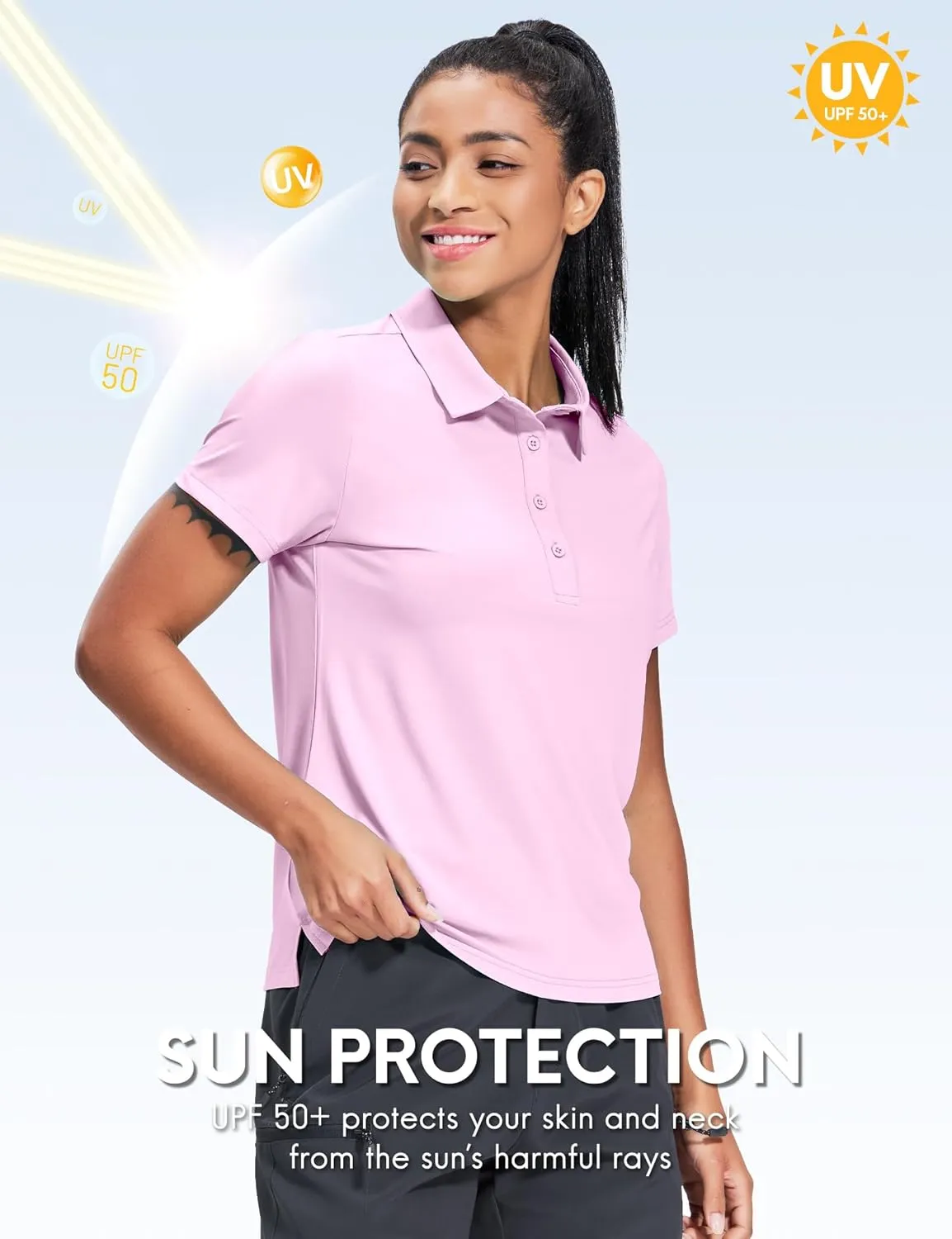 Haimont Womens Polo Shirts Golf Casual Work Short Sleeve UPF 50   Sun Protection 4 Buttons Collared Shirt Quick Dry Tops