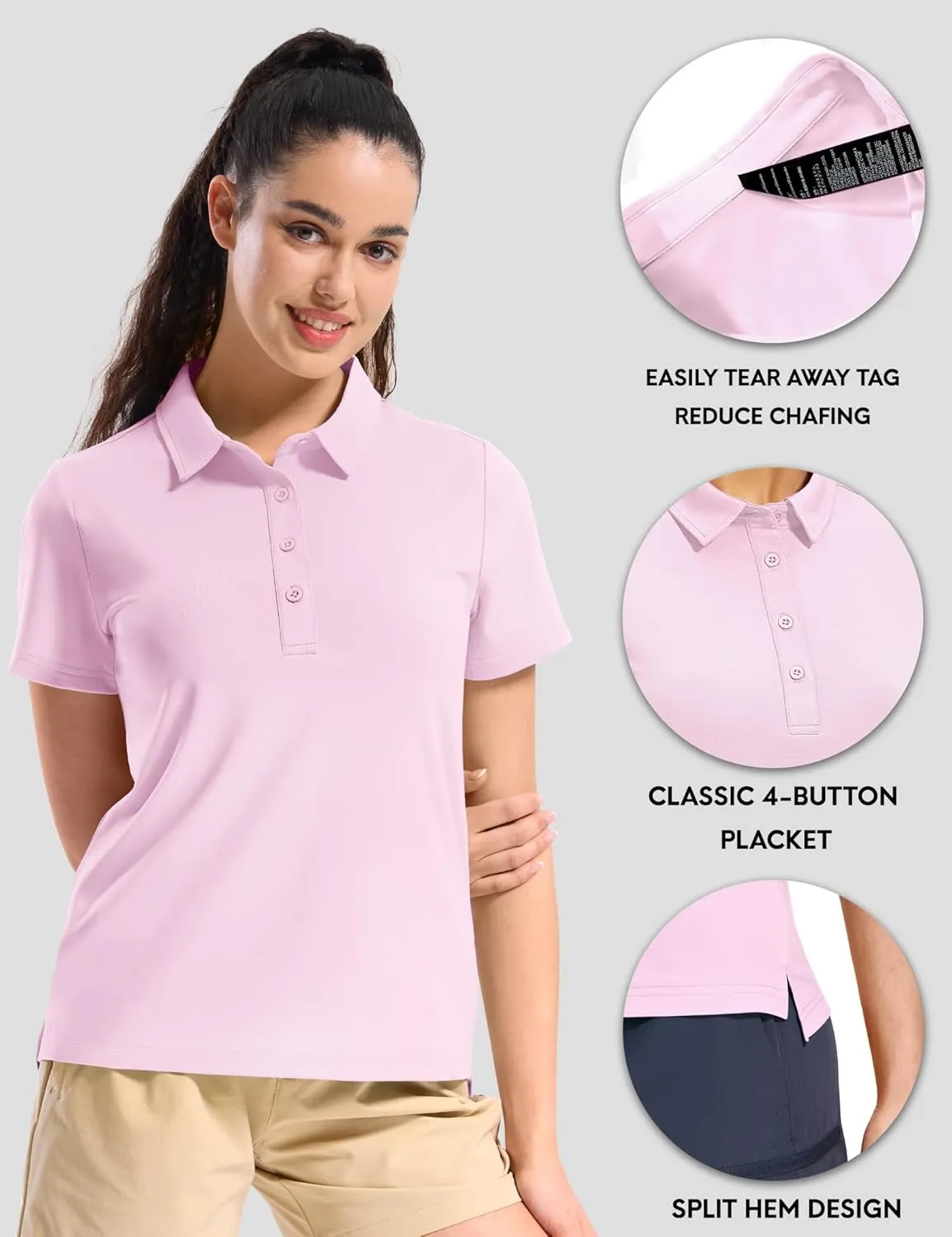 Haimont Womens Polo Shirts Golf Casual Work Short Sleeve UPF 50   Sun Protection 4 Buttons Collared Shirt Quick Dry Tops