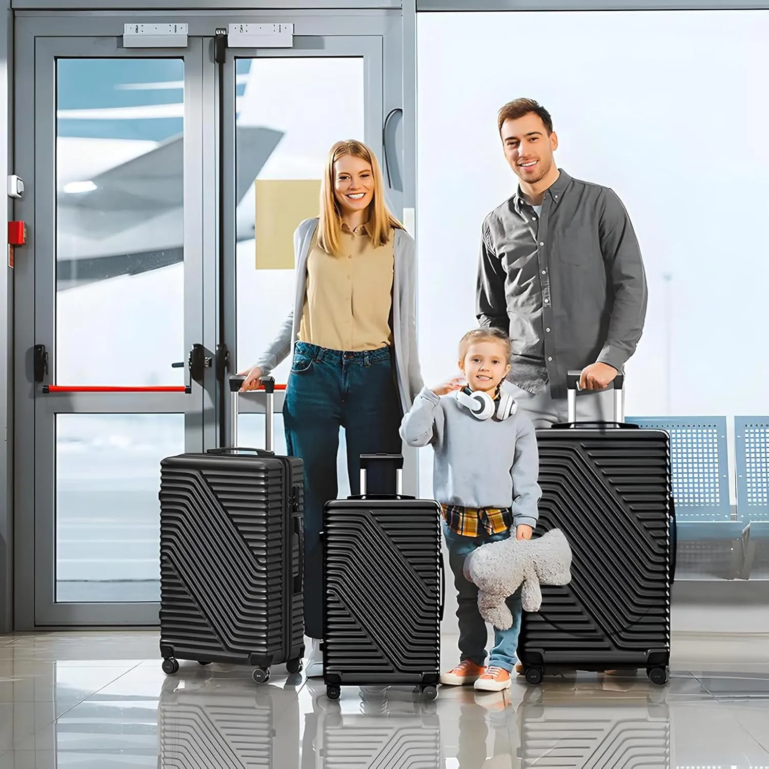 Hardshell Luggage 3 Piece Set with TSA Lock, Spinner Wheels, Lightweight Hard Case Suitcases with 20/24/28 Inch, Durable Travel Luggage for Men & Women (Black)