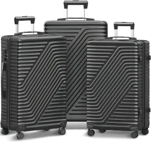 Hardshell Luggage 3 Piece Set with TSA Lock, Spinner Wheels, Lightweight Hard Case Suitcases with 20/24/28 Inch, Durable Travel Luggage for Men & Women (Black)
