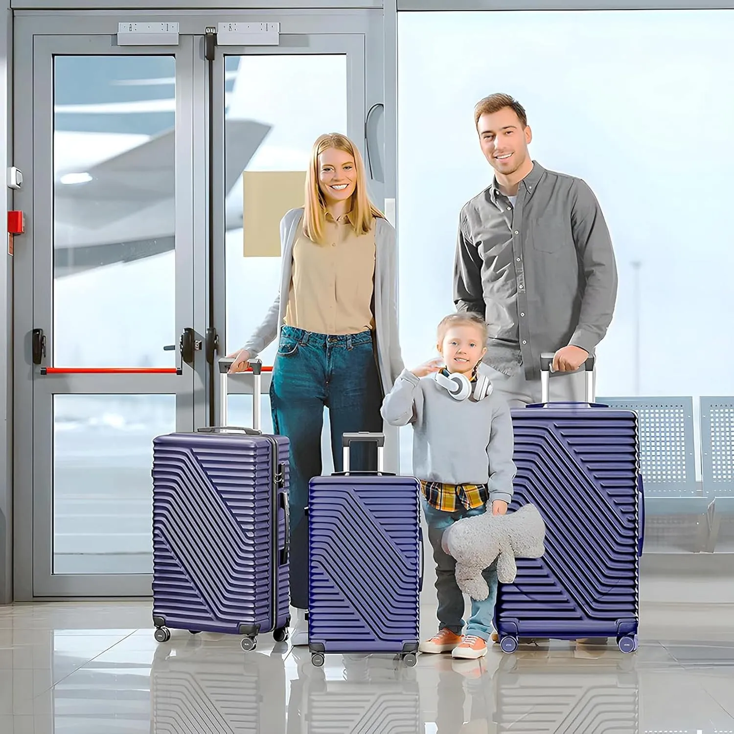 Hardshell Luggage 3 Piece Set with TSA Lock, Spinner Wheels, Lightweight Hard Case Suitcases with 20/24/28 Inch, Durable Travel Luggage for Men & Women (Blue)