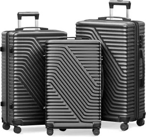 Hardshell Luggage 3 Piece Set with TSA Lock, Spinner Wheels, Lightweight Hard Case Suitcases with 20/24/28 Inch, Durable Travel Luggage for Men & Women (Gray)