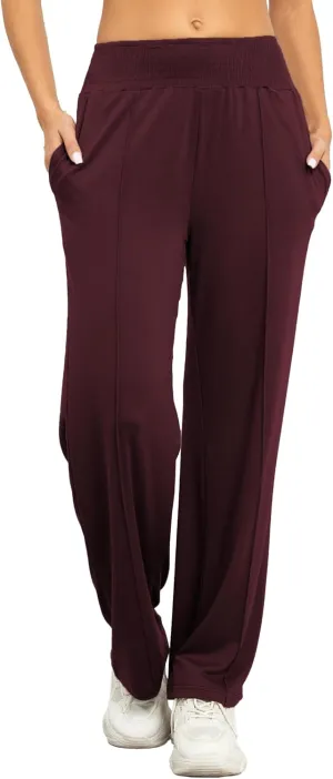 iChunhua Women's Smocked High Waist Wide Leg Pants Loose Casual Yoga Lounge Bottom Pajamas Trousers with Pockets