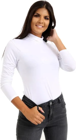Janisramone Long Sleeve Compression Shirts for Women Turtle Necks Tops for Women, Thermal Undershirt for Women White