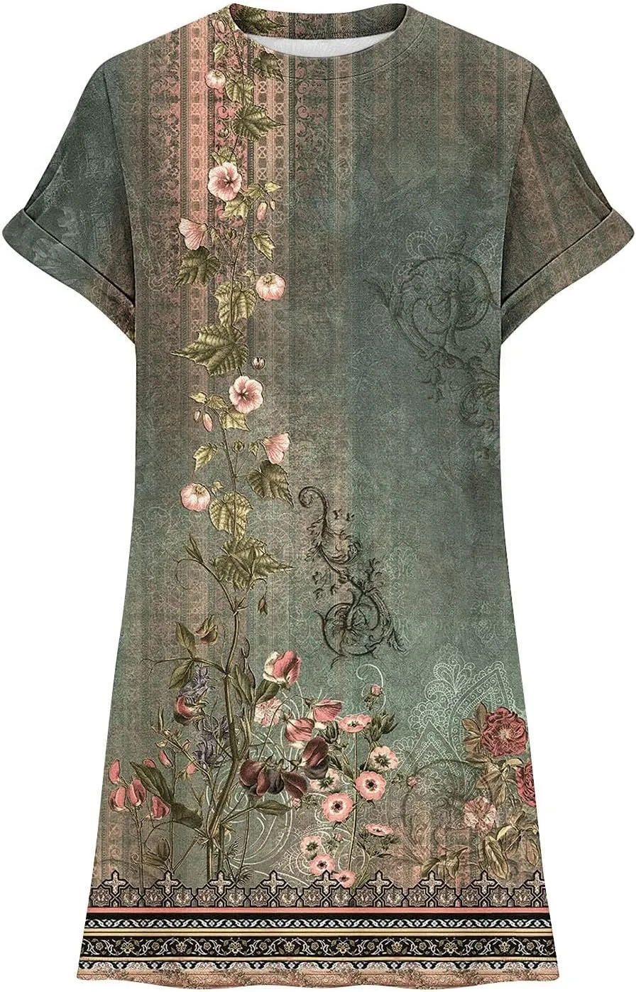 JJHAEVDY Summer Dresses for Women 2025 Short Sleeve Crewneck T-Shirt Dress Solid Color Loose Dresses Basic Short Dress Pajama
