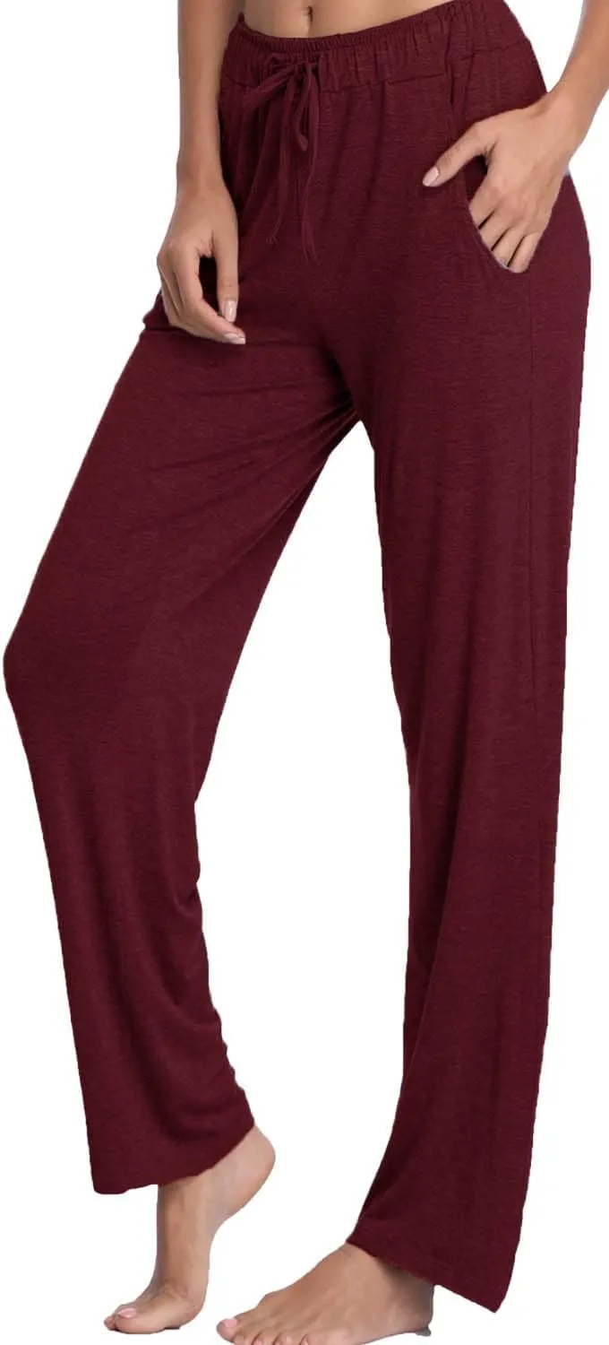 Jorlyen Women's Yoga Pants Long Modal Comfy Drawstring Trousers Loose Straight-Leg for Yoga Running Sporting with Pockets