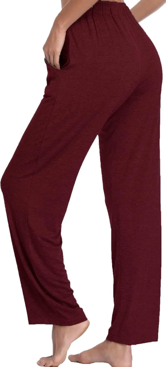 Jorlyen Women's Yoga Pants Long Modal Comfy Drawstring Trousers Loose Straight-Leg for Yoga Running Sporting with Pockets