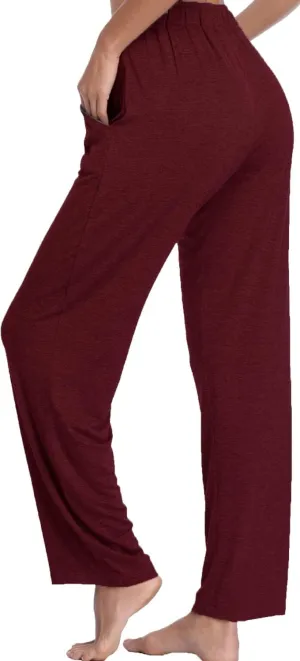 Jorlyen Women's Yoga Pants Long Modal Comfy Drawstring Trousers Loose Straight-Leg for Yoga Running Sporting with Pockets