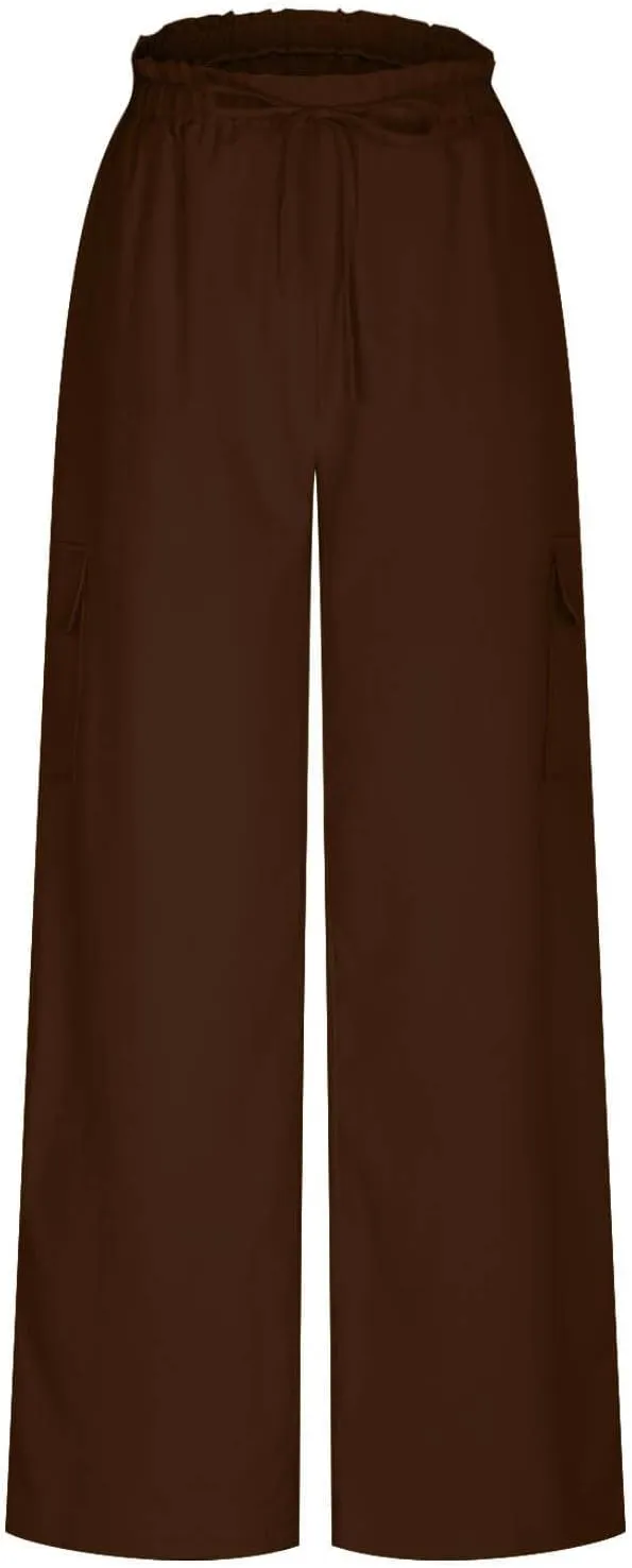 jovati High Waist Pants for Womens Linen Wide Leg Drawstring Waist Trousers Boho Business Casual Pants with Pockets