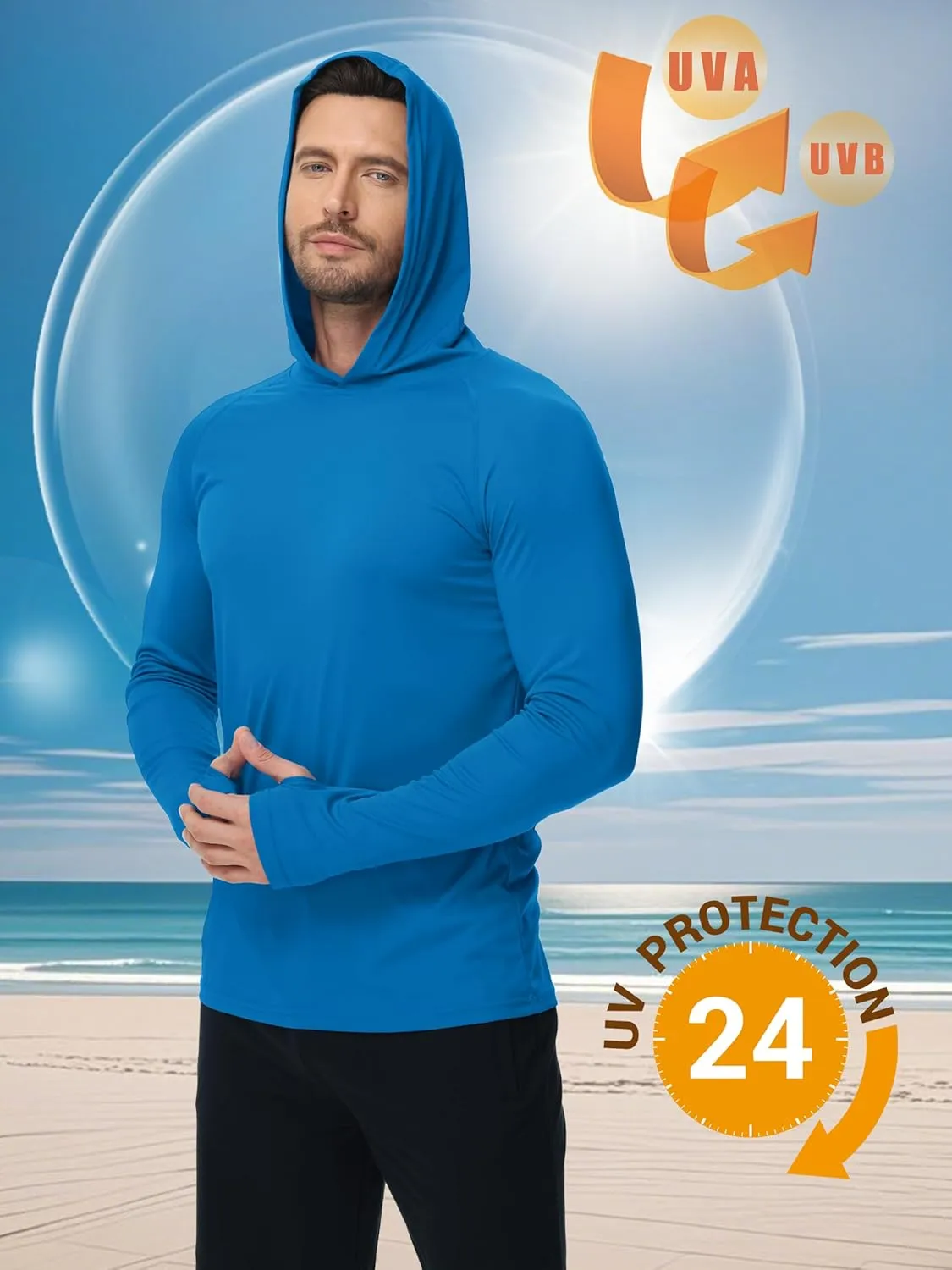 KEFITEVD Men's Sun Protection Hoodie Shirt UPF 50  Long Sleeve Rash Guard SPF Outdoor Fishing Lightweight Quick Dry UV Shirts