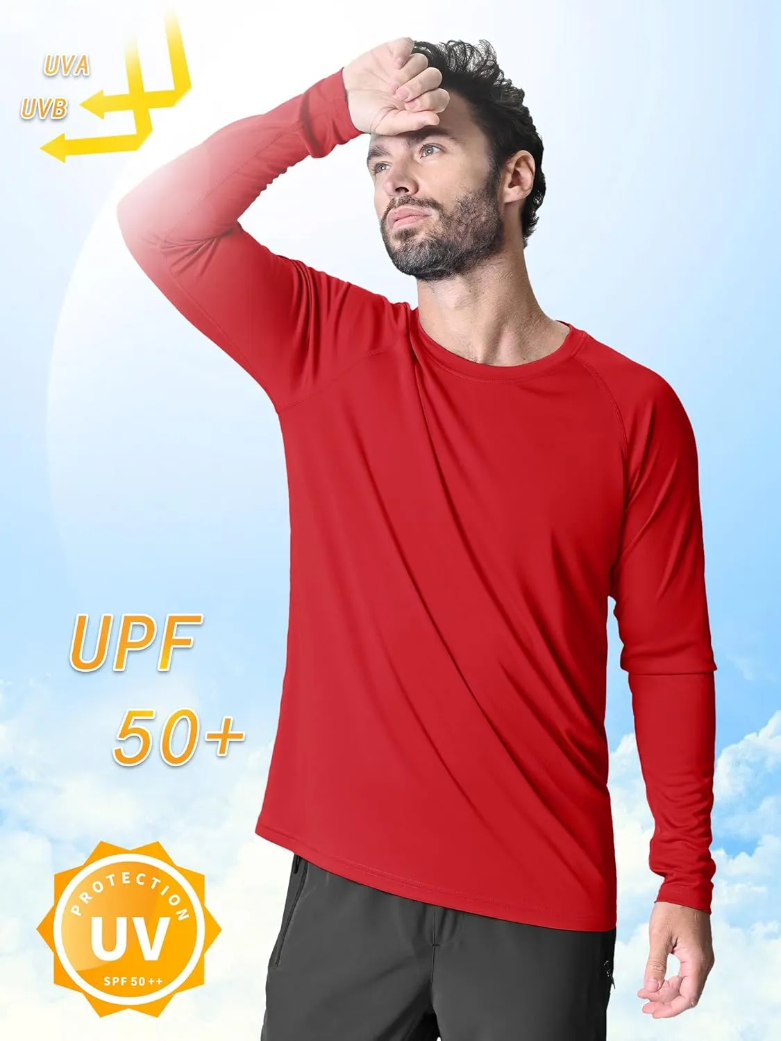 KEFITEVD Men's UV Sun Protection UPF 50  Shirts Long Sleeve Rash Guard Workout Quick Dry Shirt for Hiking Fishing Swimming