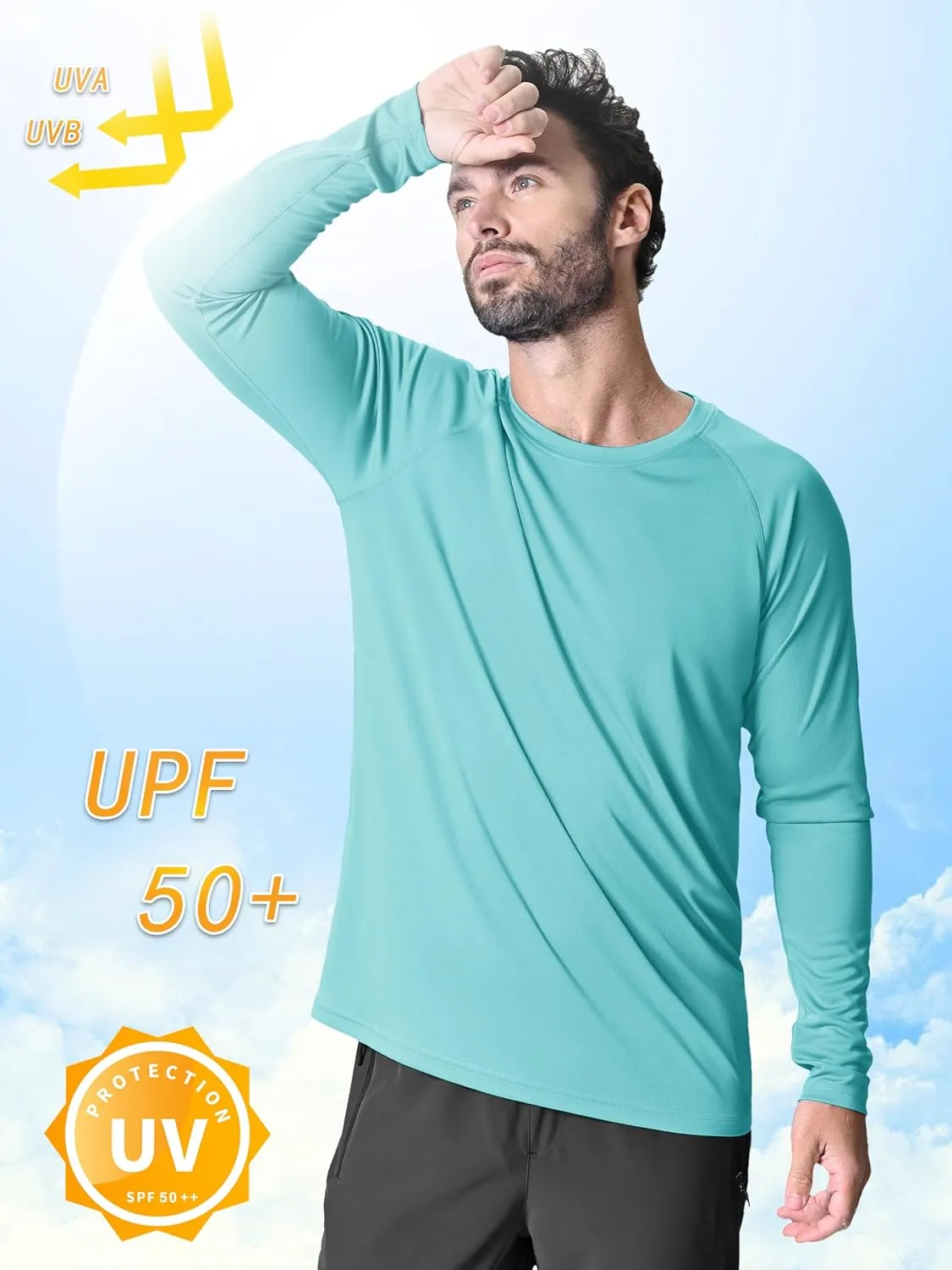 KEFITEVD Men's UV Sun Protection UPF 50  Shirts Long Sleeve Rash Guard Workout Quick Dry Shirt for Hiking Fishing Swimming