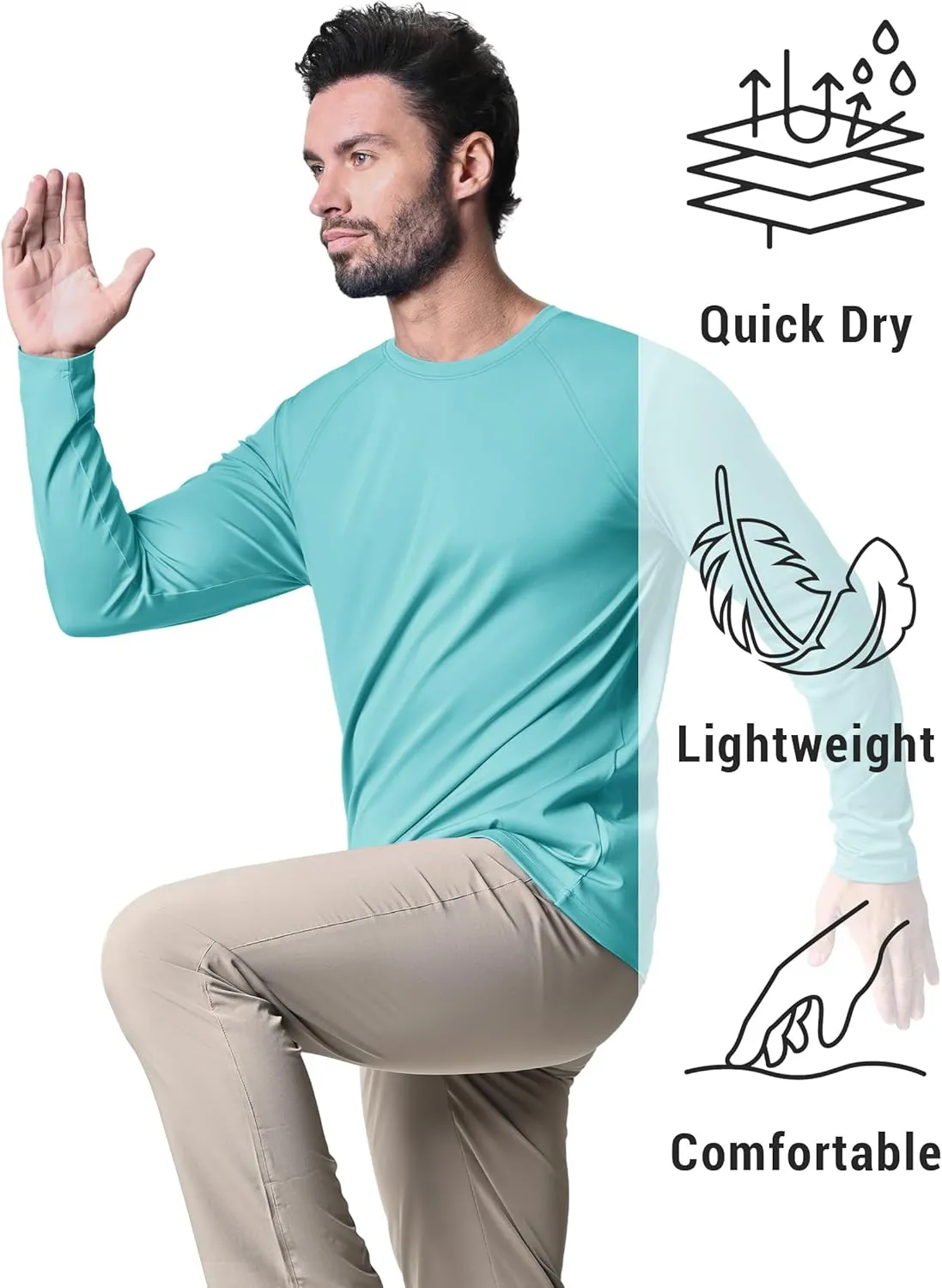 KEFITEVD Men's UV Sun Protection UPF 50  Shirts Long Sleeve Rash Guard Workout Quick Dry Shirt for Hiking Fishing Swimming