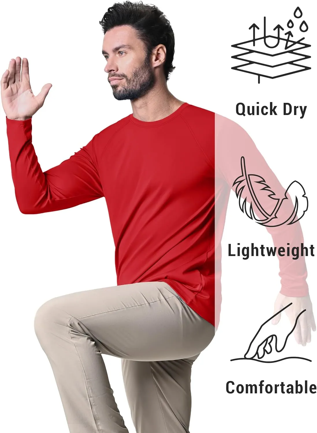 KEFITEVD Men's UV Sun Protection UPF 50  Shirts Long Sleeve Rash Guard Workout Quick Dry Shirt for Hiking Fishing Swimming