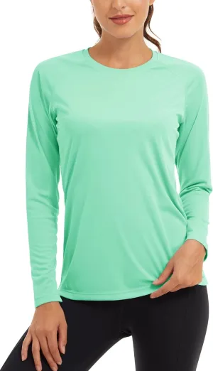 KEFITEVD Women's UPF 50  Sun Protection Rash Guard Long Sleeve Crew Neck Quick Dry Workout Shirts for Running Yoga Swimming