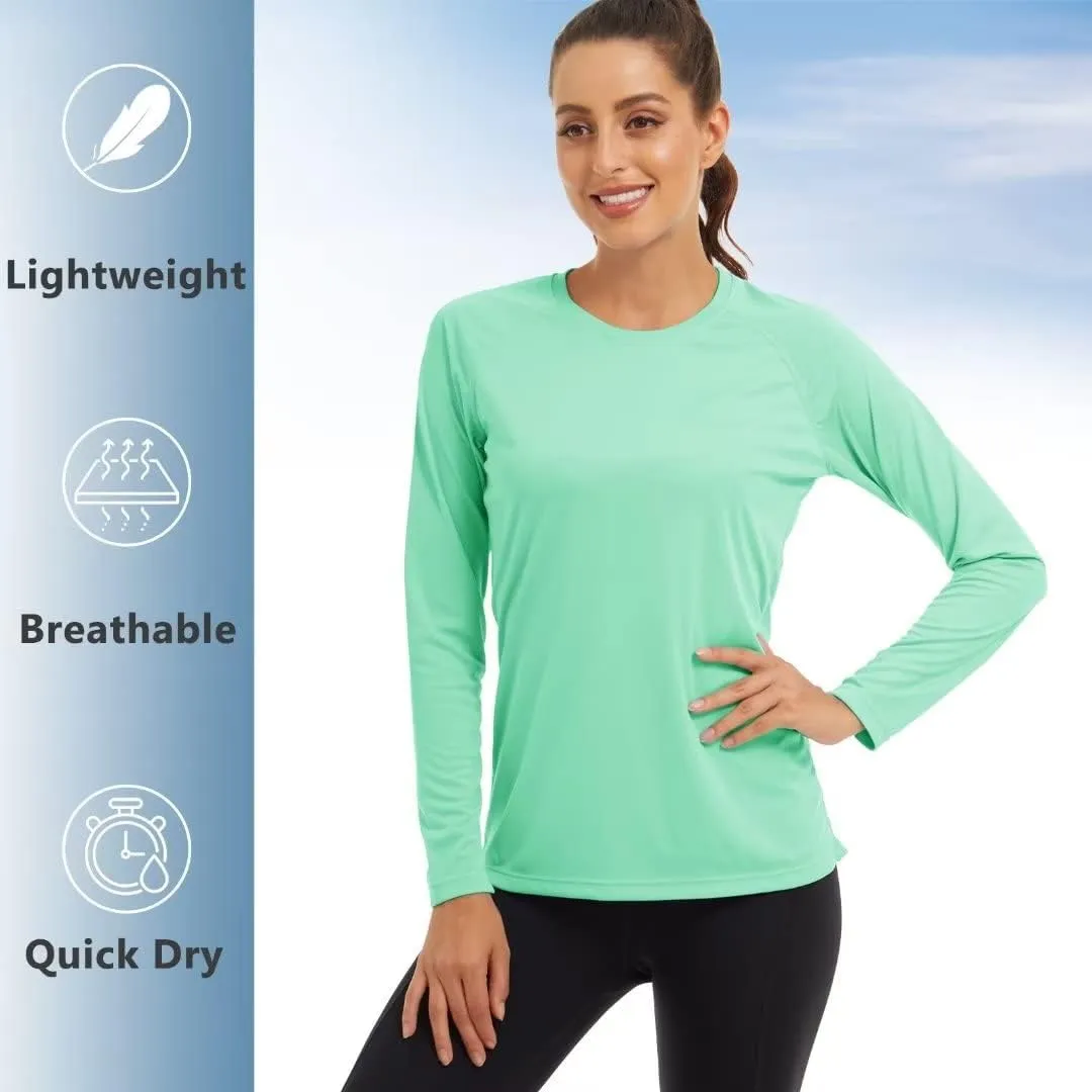 KEFITEVD Women's UPF 50  Sun Protection Rash Guard Long Sleeve Crew Neck Quick Dry Workout Shirts for Running Yoga Swimming