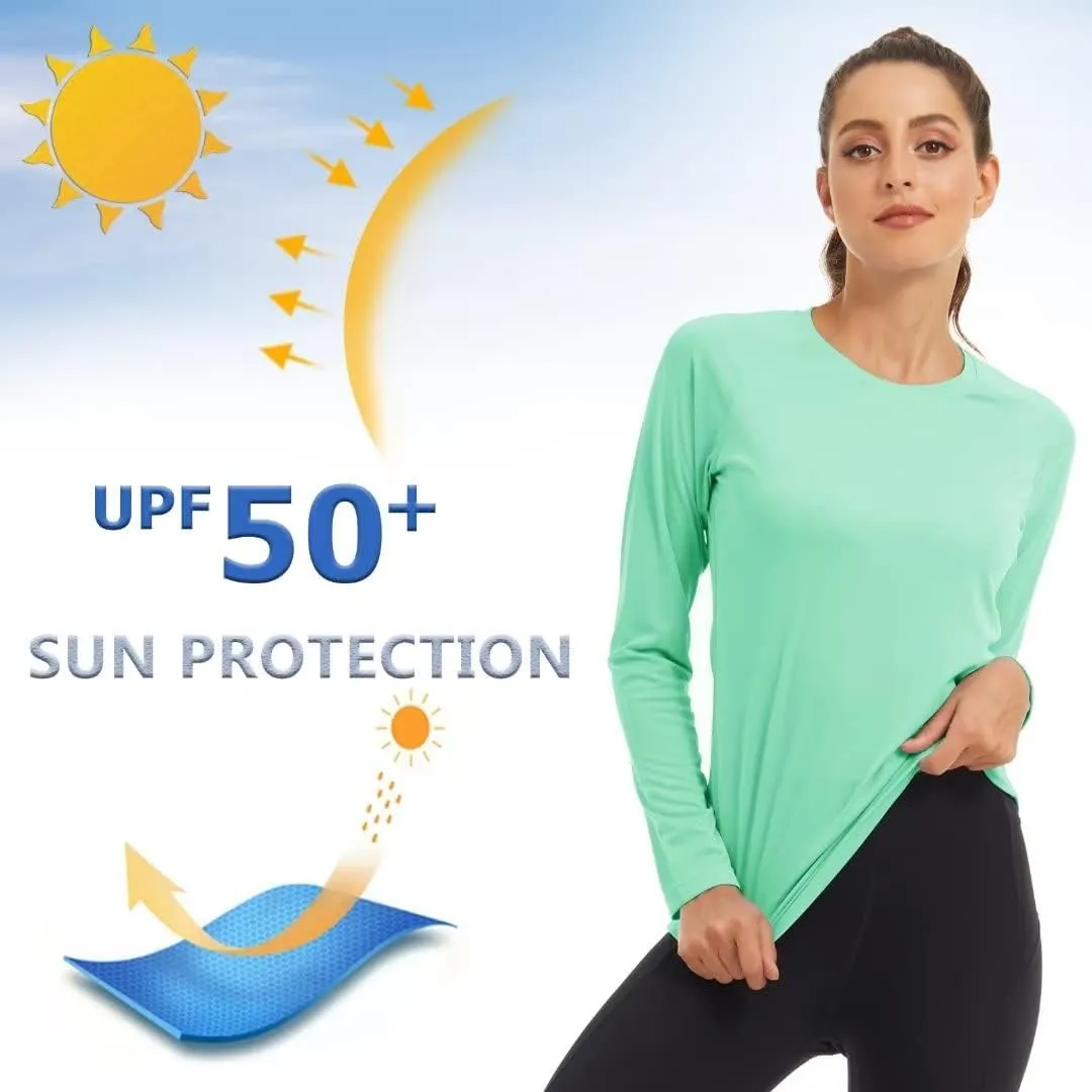 KEFITEVD Women's UPF 50  Sun Protection Rash Guard Long Sleeve Crew Neck Quick Dry Workout Shirts for Running Yoga Swimming