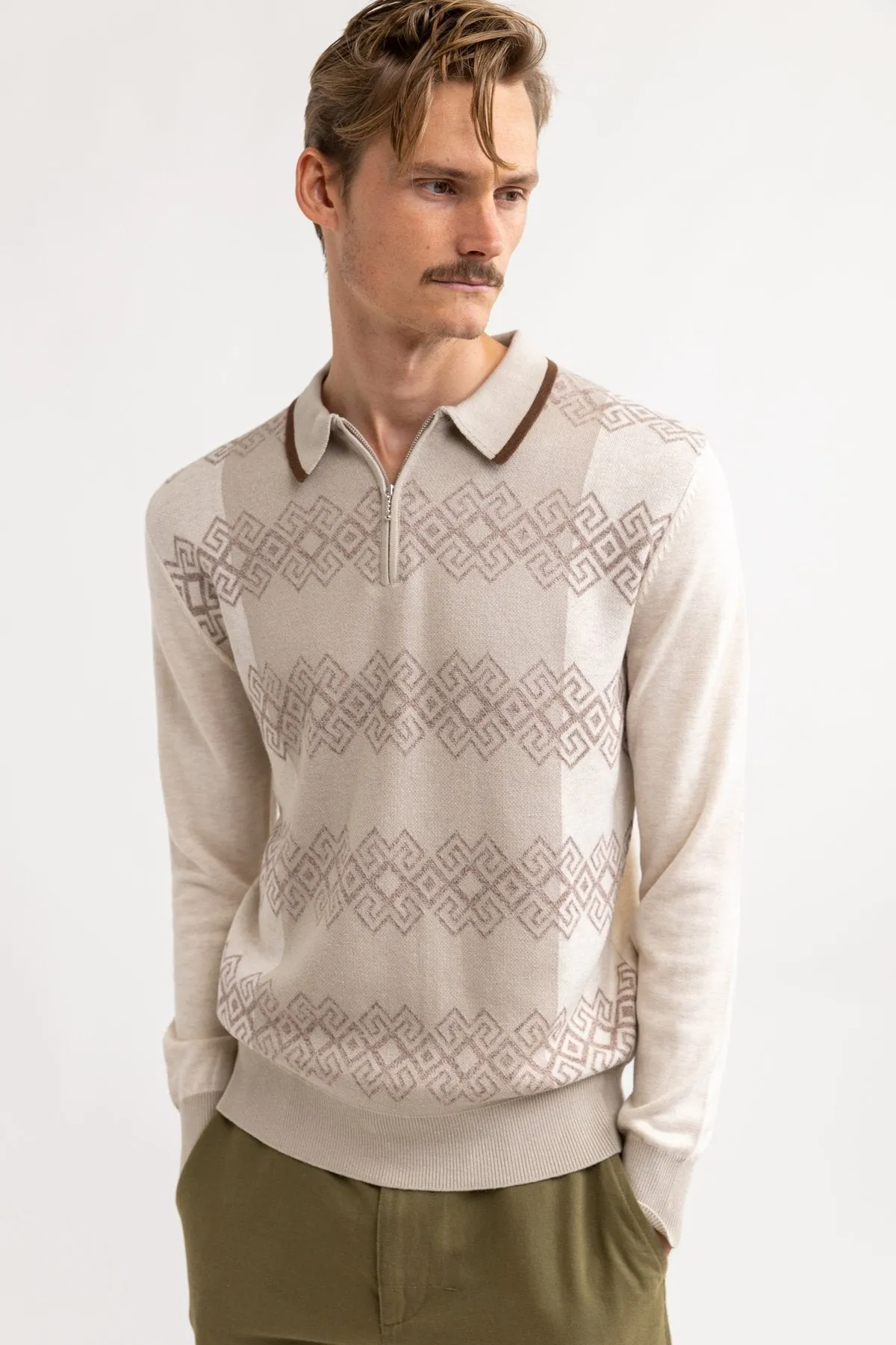Knit Long Sleeve Polo (Natural)