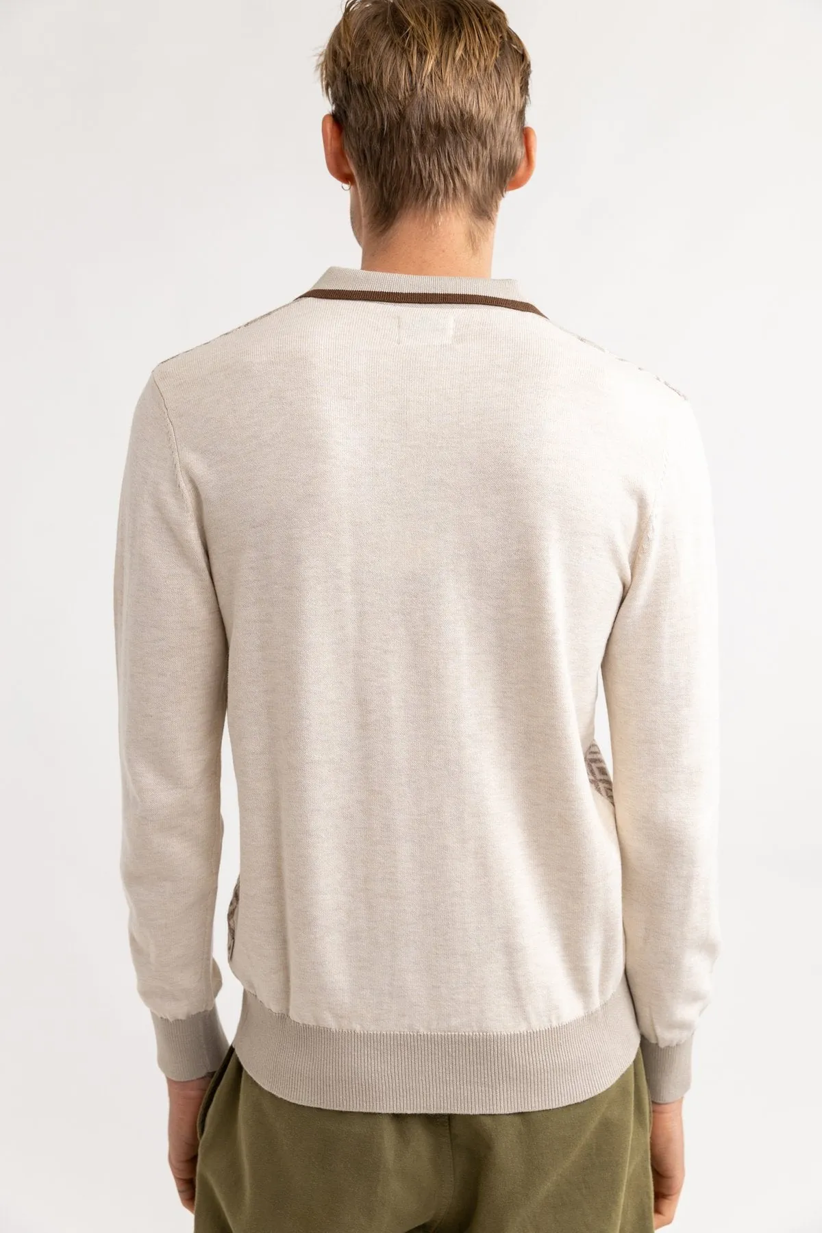 Knit Long Sleeve Polo (Natural)