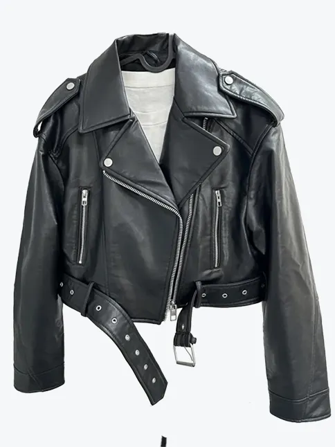 Lapel Zipper Moto Jacket with Belt