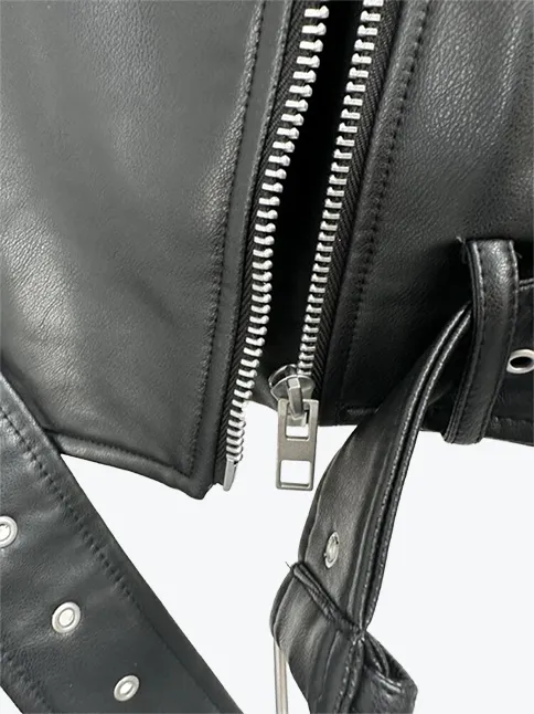 Lapel Zipper Moto Jacket with Belt