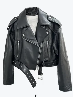Lapel Zipper Moto Jacket with Belt