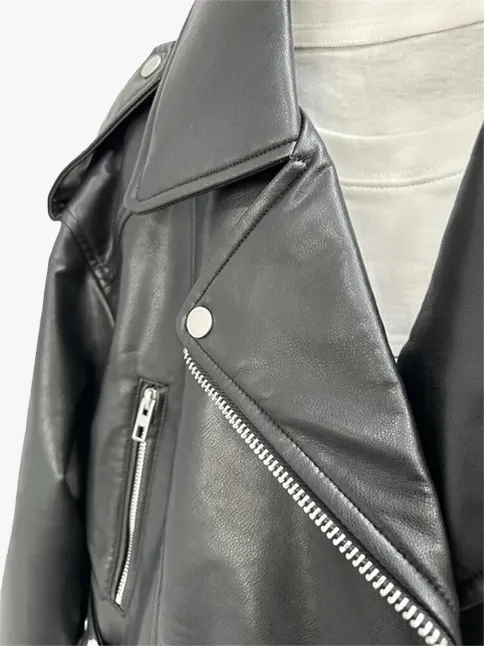Lapel Zipper Moto Jacket with Belt