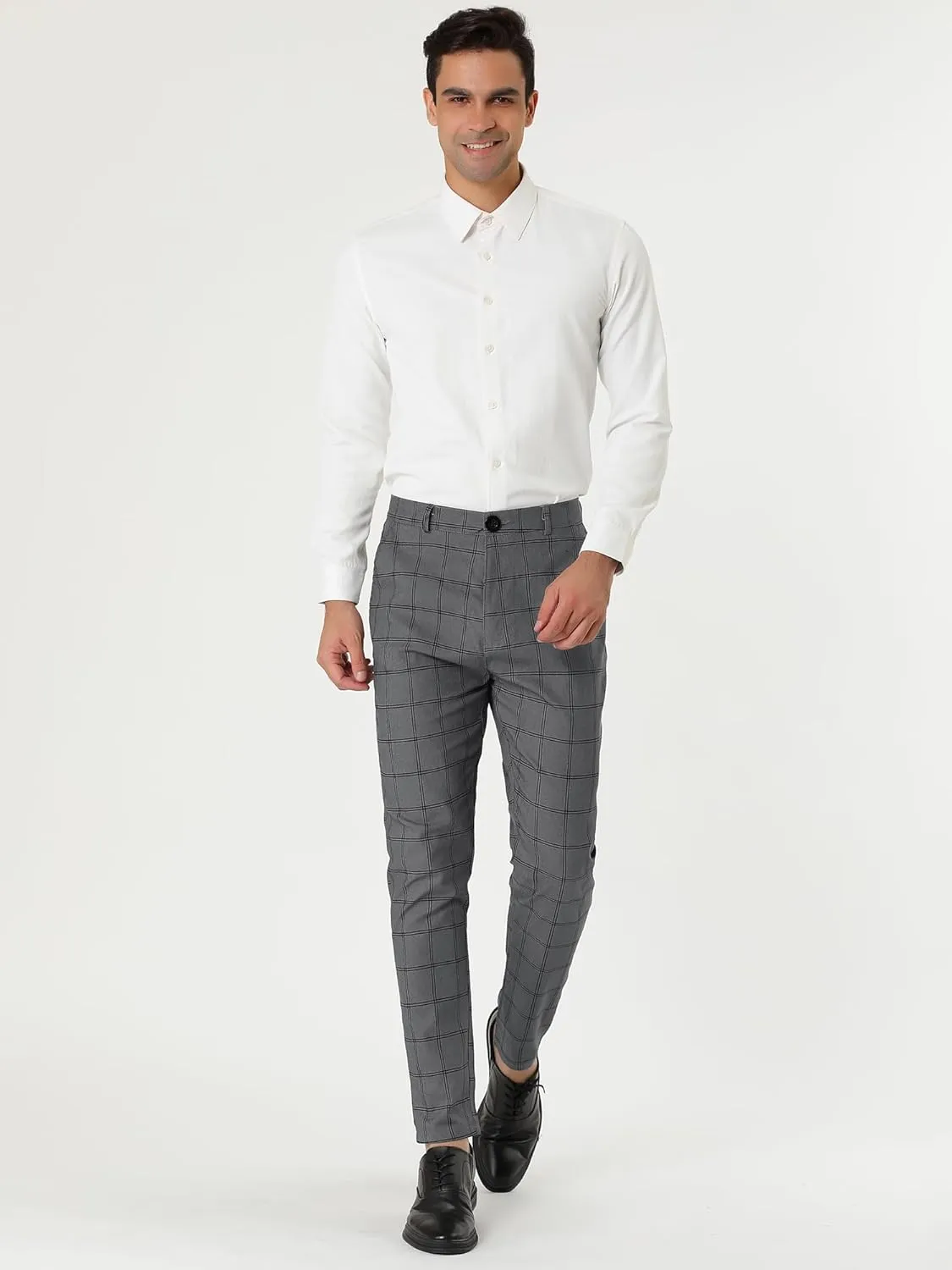Lars Amadeus Men's Dress Plaid Slim Fit Flat Front Business Pants with Pockets