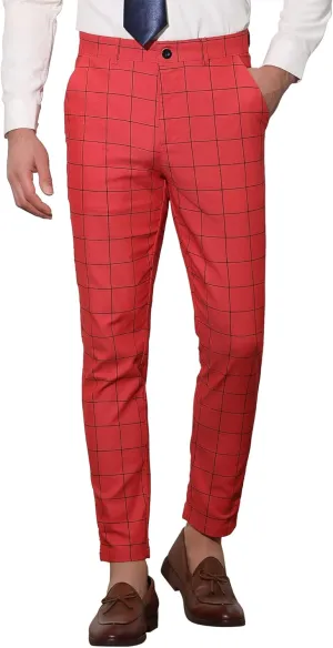 Lars Amadeus Men's Dress Plaid Slim Fit Flat Front Business Pants with Pockets